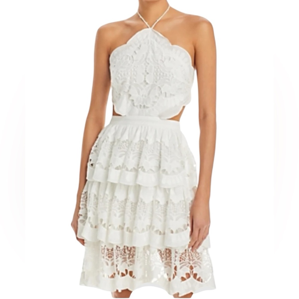 Farm Rio White Halter Richilier Cotton Ruffle Mini Dress Large New with Tag